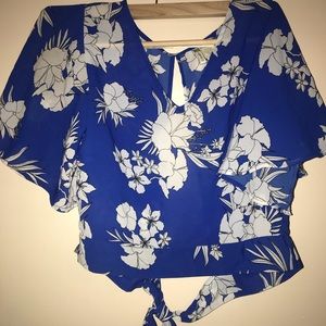 Floral Top Blue/White